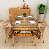 Lofaris Brown Halloween Rectangle Tablecloth with Jack O’ Lantern Pattern for Rustic and Spooky Farmhouse Decor